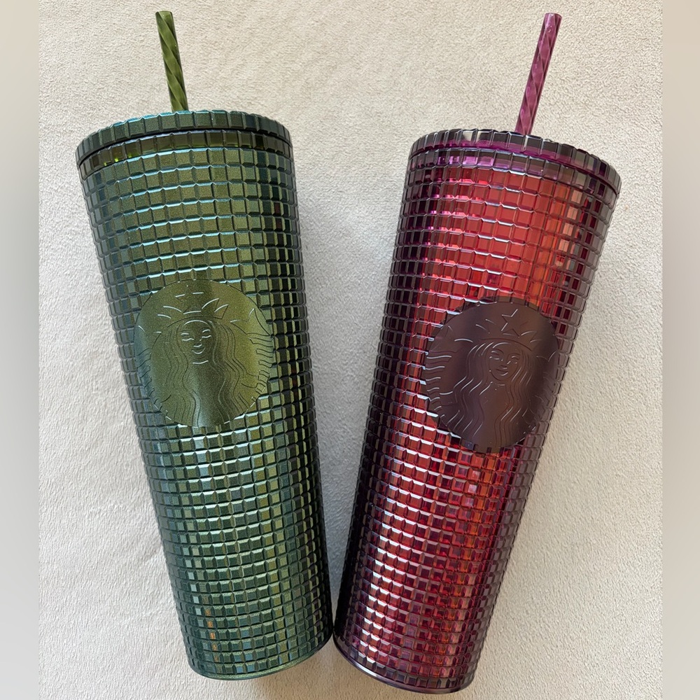 Starbucks Textured Green and Red Tumblers